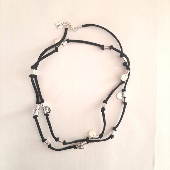 Chaps Black Cord Long Necklace with Silver Metal Accents/Beads - Picture 1 of 4